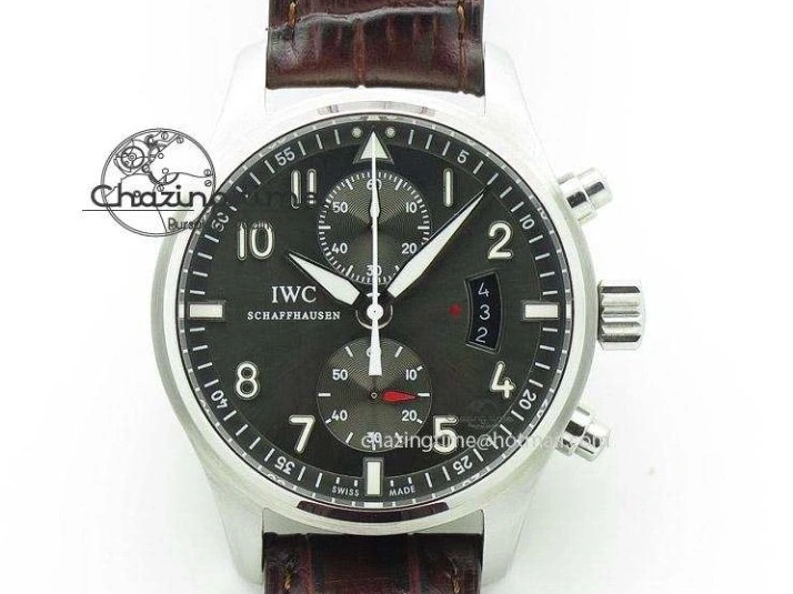 MIROTIME 0320 Pilot Chrono SS IW387808 CF3 ZF 1:1 Best Edition On Brown Leather Strap A Soft 7328
